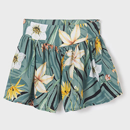 Mayoral          Tropical Flower Print Flared Shorts - Pino