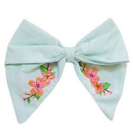 Be Girl Clothing                        Garden Party Classic Bow - Mint Embroidery - size One Size