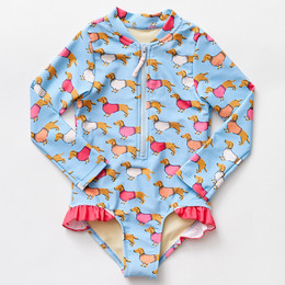 Pink Chicken                   Arden 1pc Rashguard Swimsuit - Blue Dachshunds