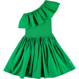 Molo                Chloey One-Shoulder Organic Knit & Woven Dress - Green Bee
