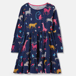 Joules    Evelyn Jersey Knit Tiered L/S Dress - Navy Jungle Parade **PRE-ORDER**