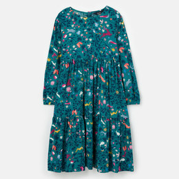 Joules       Amora Woven Tiered L/S Dress - Green Woodland