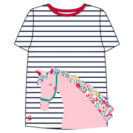 Joules    Astra Applique Knit S/S Tee - Navy Stripe Horse Mane