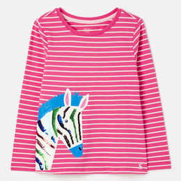 Joules    Ava Applique Knit L/S Tee - Pink Stripe Zebra