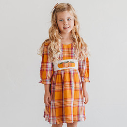 Ren & Rouge     Embroidered Pumpkin Plaid Dress **PRE-ORDER**