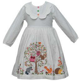 Cotton Kids    Woodlands Ecru Corduroy Embroidered Dress