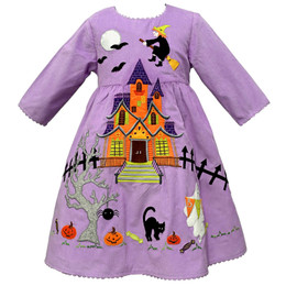Cotton Kids    Halloween Haunted House Corduroy Embroidered Dress