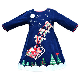 Cotton Kids    Holiday Santa & His Sleigh Embroidered Dress **PRE-ORDER**