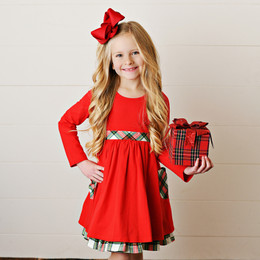 Serendipity Clothing      Winter Plaid Tiered Pocket Dress