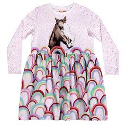 Paper Wings       Over The Rainbow Long Sleeve Gathered Dress - Happy Horse