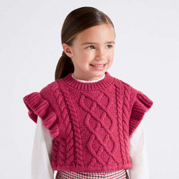 Mayoral              Cable Knit Vest w/Flutter Accents - Raspberry