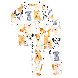 Pink Chicken                        Bamboo 2pc PJ Set - Watercolor Dogs