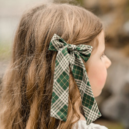 Be Girl Clothing                                               Holiday Naughty Or Nice Long Tail Bow - Green Plaid - size One Size