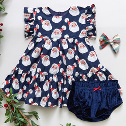 Pink Chicken                           Holiday Kit 2pc Dress Set - Navy Santas