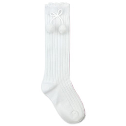 Jefferies Socks   Rib Pom Pom Knee High Socks - White