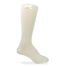 Jefferies Socks   Pointelle Bow Knee High Socks - Ivory