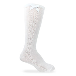 Jefferies Socks   Pointelle Bow Knee High Socks - White