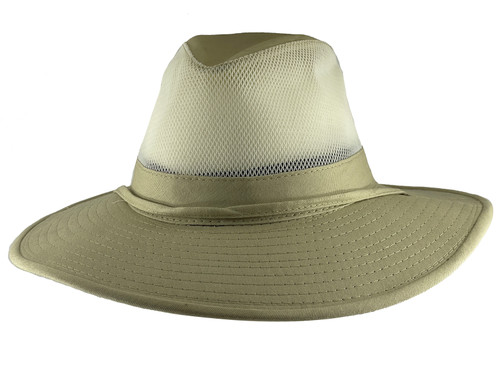 Solarweave Sun Protection Mesh SPF 50+ Safari Hat by DPC, XL Camel