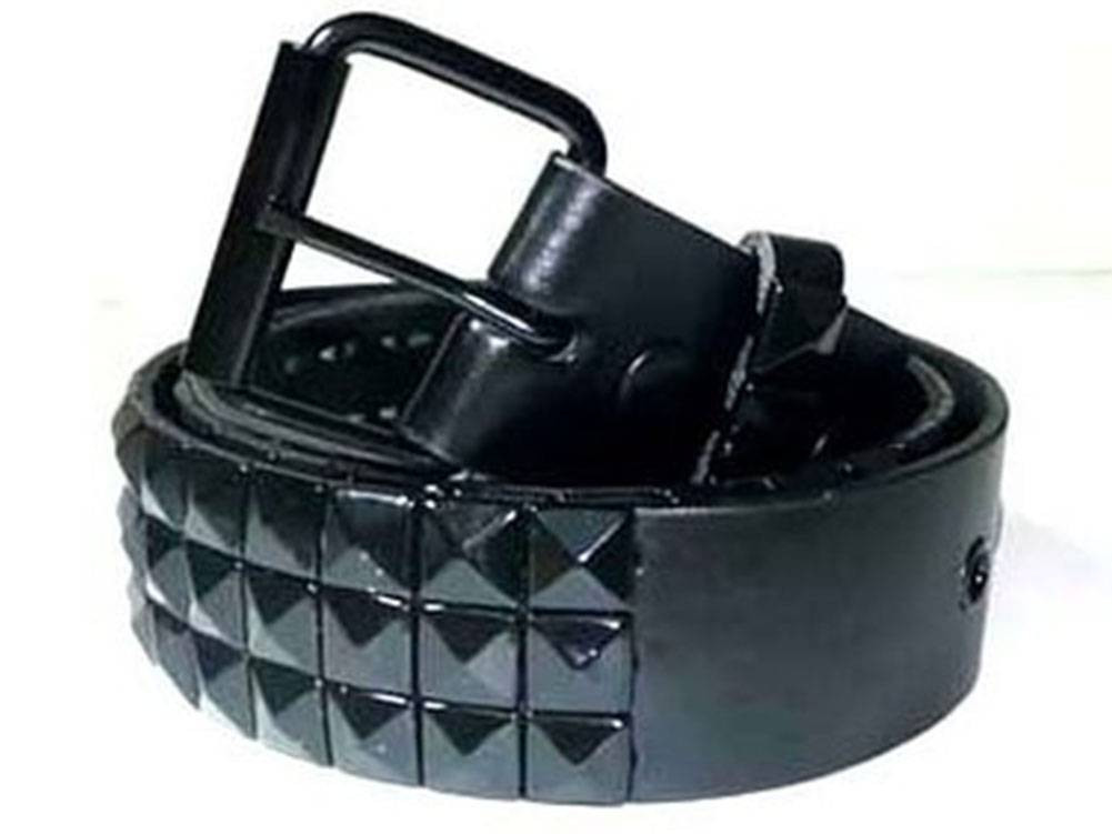  Three Row Punk Studded Belt, Black Belt Metal Pyramid