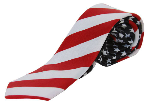Trendy Skinny Neck Tie - Stars and Stripes USA American Flag