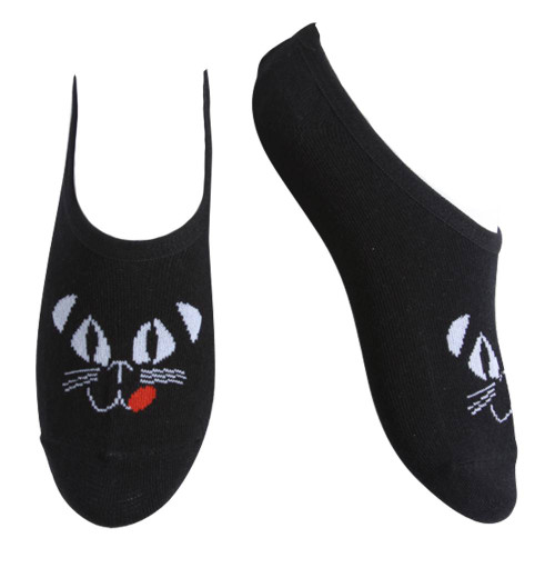 Gravity Threads Black Cat Design No Show Socks