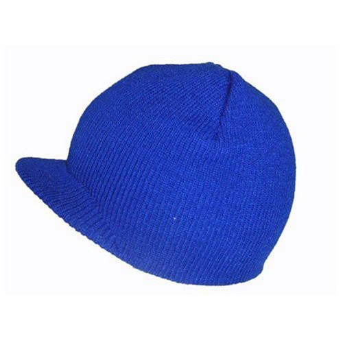 NEW CUFFLESS Royal Blue Beanie Visor Skull Cap HAT