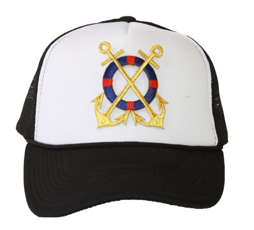 Trucker Mesh Vent Snapback Hat, Gold Anchor 3D Patch Embroidery