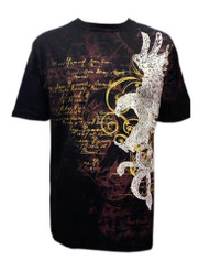 Eagle and Sword Metallic Gold Embossed Cotton Mens Heavyweight T-Shirt