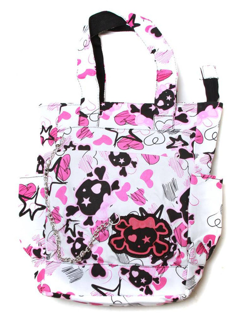 Skulls and Hearts Punk Messenger Bag with Chain