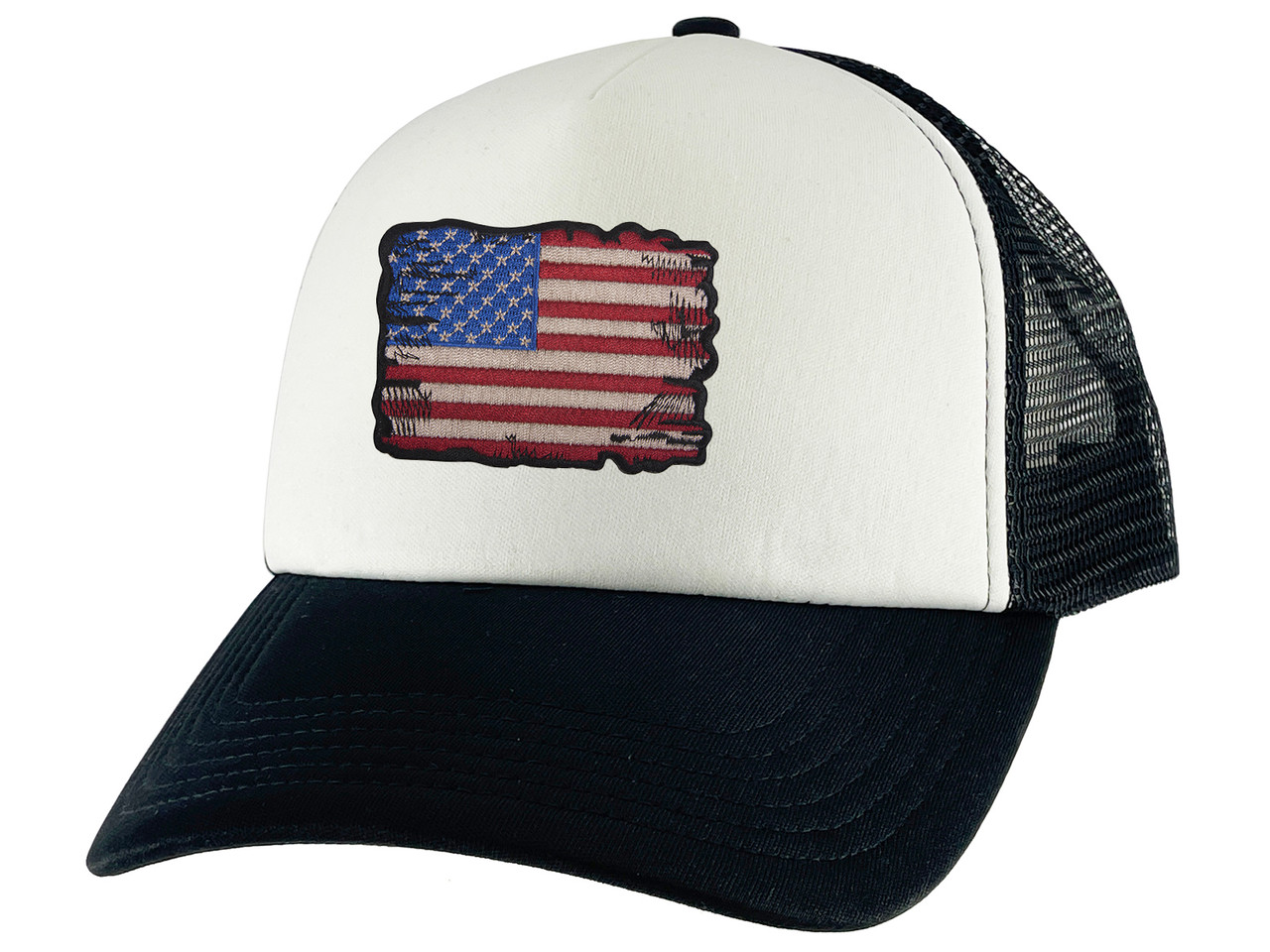 Gravity Threads Tattered US Flag Adjustable Trucker Hat - Gravity