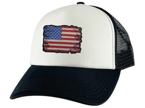 Gravity Threads Tattered US Flag Adjustable Trucker Hat