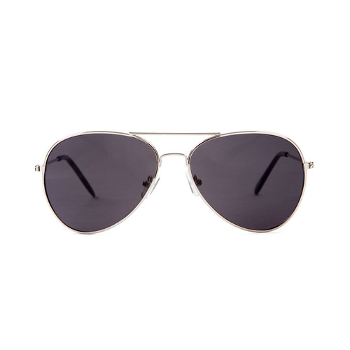 Silver Frame Black Lenses Aviator Sunglasses