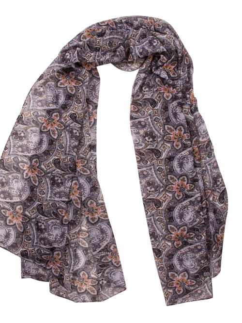 Lava Bohemian Flower Long Scarf, Black