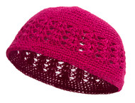 Knitted Head Beanie Hand Crocheted, Hot Pink