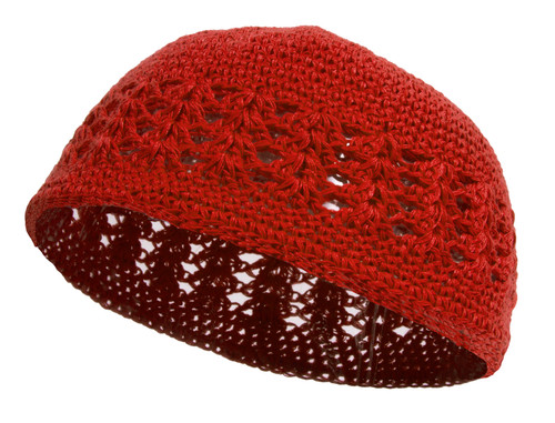 Knitted Head Beanie Hand Crocheted, Red