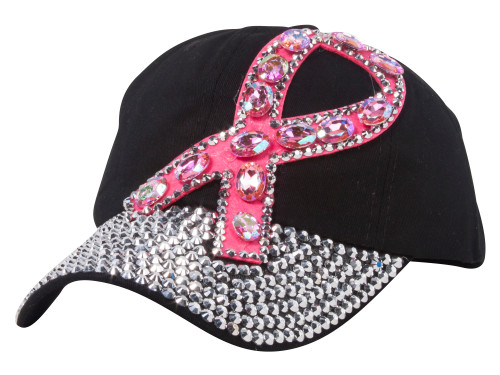 Top Headwear Breast Cancer Awareness Studded Pink Ribbon Baseball Cap