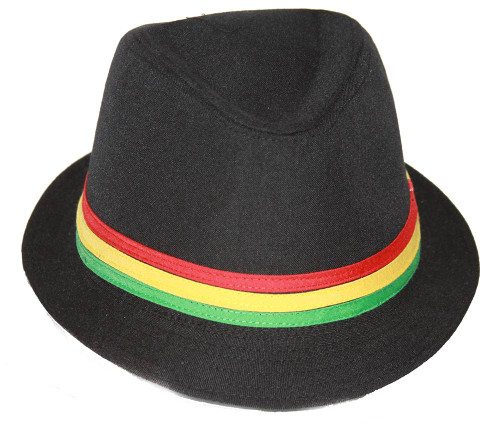 Rastafarian Colored Band Fashion Black Fedora Hat Medium
