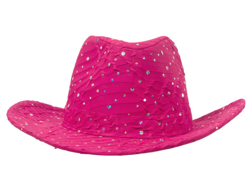 Glitter Sequin Trim Cowboy Hat - Hot Pink