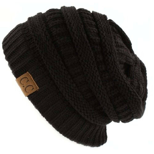 Trendy Warm CC Chunky Soft Stretch Cable Knit Soft Beanie Skully, Black
