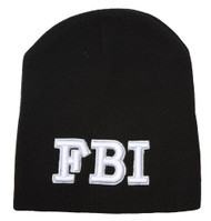 Cuffless Embroidered FBI Text Style Beanie - Black