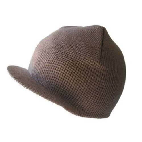 NEW CUFFLESS BROWN BEANIE Visor Skull Cap HAT