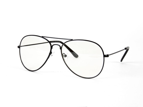 New Non-Prescription Premium Aviator Clear Lens Glasses, Black