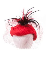 Cadet Mesh Feather Fascinator Hat - Red