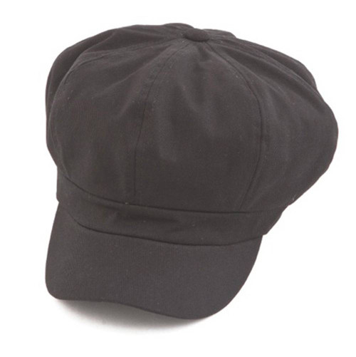 Cotton Elastic Newsboy Cap - Black