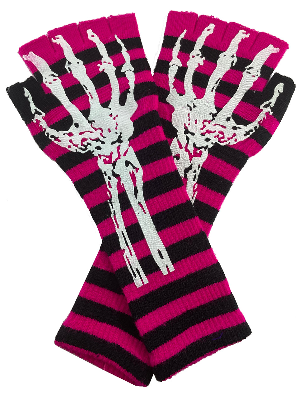 Gravity Threads Long 11 Knit Warm Skeleton Fingerless Gloves