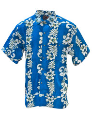 Hawaiian Dagacci Lei Print Short-Sleeve Button Down T-Shirt