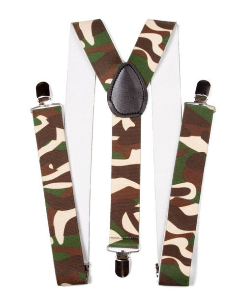 CAMO CAMOFLAGE ELASTIC BRACES CLIP ON SUSPENDERS