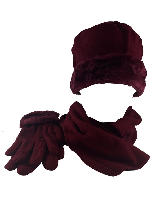 Top Headwear Women's Solid Fleece 3-Piece Winter Set - Cap, Scarf, Gloves