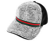 Top Headwear Rhinestone Green Red Stripe Baseball Cap
