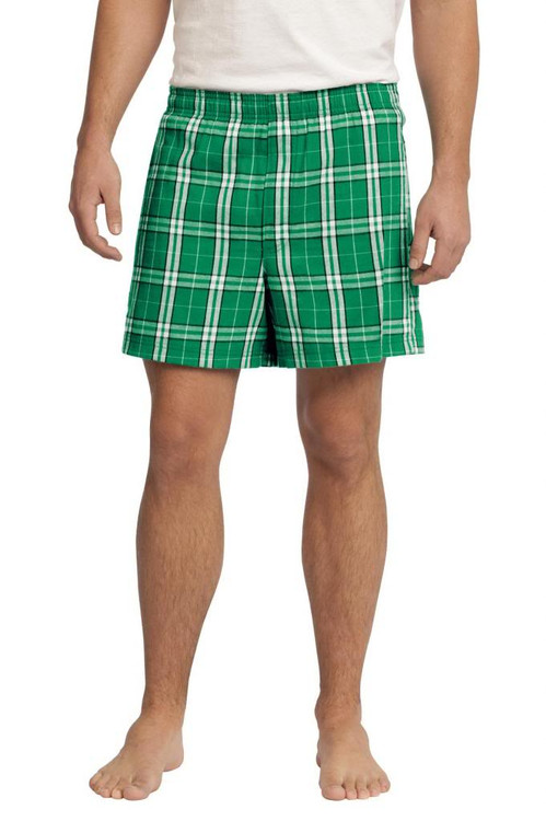 District - Young Mens Flannel Plaid Boxer - Kelly Green - Medium
